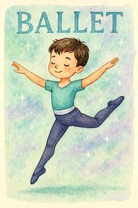 Petit garçon dansant (AI) (ballet, heureux, cool, chambre de garçon, chambre d'enfant, ludique, peinture)