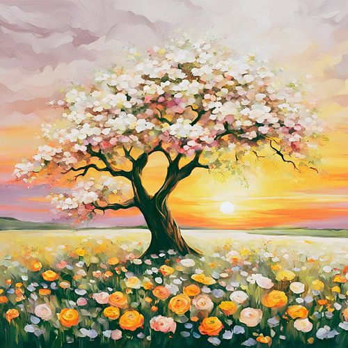 De verlichte Boom Schilderij