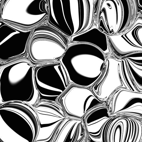 Art abstrait - Peinture fluide de motifs circulaires en noir et blanc par Patricia Piotrak