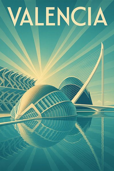 Valencia Art Deco Poster – Vintage Travel Wall Art of Spain by Travel Shop