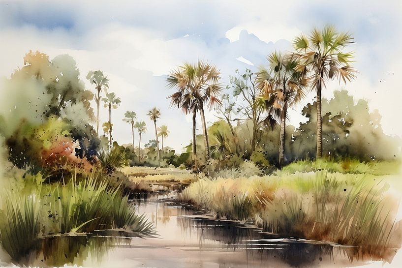 Watercolour Florida Landscape by NJ Midnight Studio