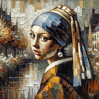 Modern meisje met de parel I Johannes Vermeer impasto