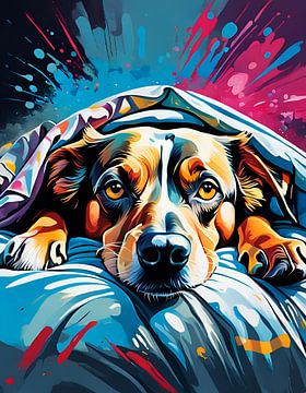 Hond in splash graffiti art moderne kunst van Betty Maria Digital Art