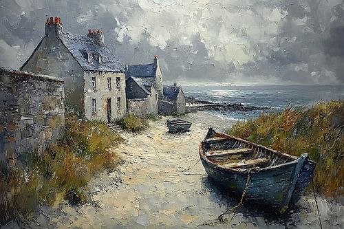 Vissershuizen aan de kust van Bretagne