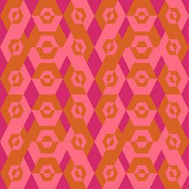 Motif géométrique rétro des années 70 en rose néon, jaune ocre et rose clair. sur Dina Dankers