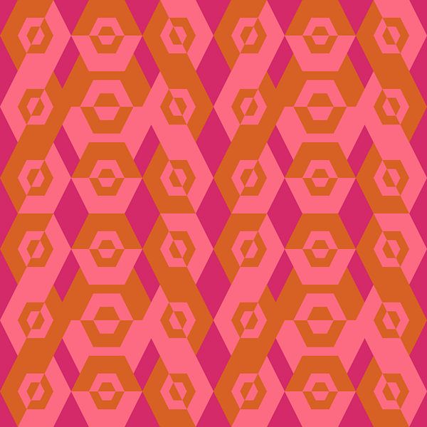 70s retro geometric pattern in neon pink, ocher yellow and light pink. by Dina Dankers