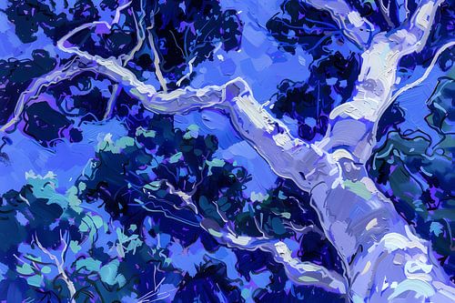 Digitale kunst van een boom in de nacht