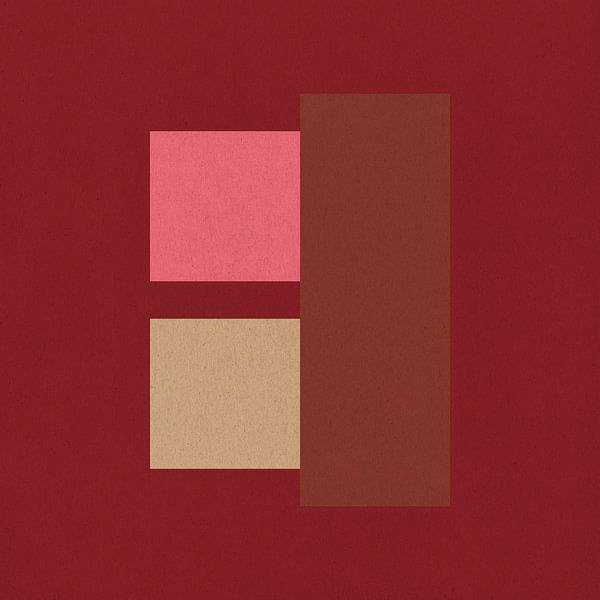 Abstract geometric in warm  wine red, pink, beige and brown by Dina Dankers