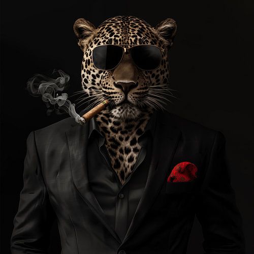 Leopard mit Zigarre und Sonnenbrille