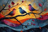 Schilderij Vogels | Schilderij Vogels op Tak | Kleurrijk Schilderij van AiArtLand thumbnail