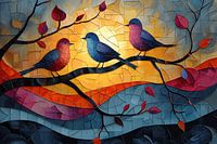 Peinture d'oiseaux | Peinture d'oiseaux sur une branche | Peinture colorée