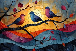 Peinture d'oiseaux | Peinture d'oiseaux sur une branche | Peinture colorée