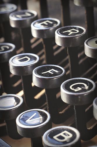 Vintage azerty typewriter keys in close up