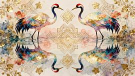 Heavenly cranes in harmony - watercolour painting by A.D. Digital ART