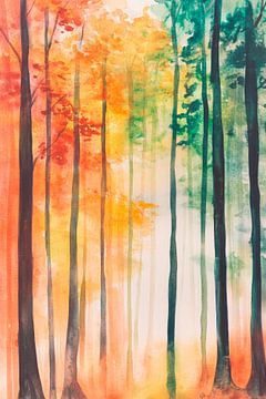Autumnal forest landscape in watercolour by Poster Art Shop