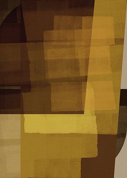 Moderne abstracte vormen in roestbruin en geel. van Dina Dankers