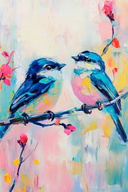 Twee vogels in de kleurrijke lente van Poster Art Shop