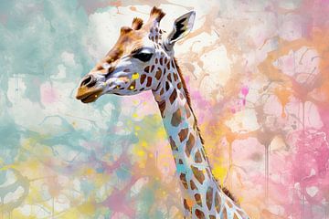 Girafe - Dessin - Peinture moderne sur Blikvanger Schilderijen
