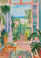 Henri Matisse Style Poster, Mediterranean Sea, Open Window, Pastel