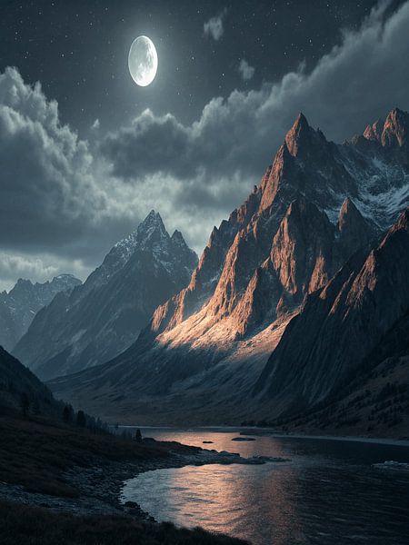 Étreinte lunaire : Sérénité des montagnes par Artistic