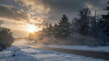 Paradis enneigé dans la lumière du soir