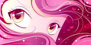 Yeux roses d'anime sur Mixed media vector arts