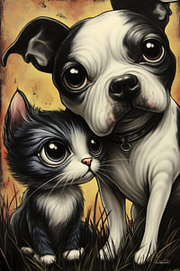 Hund - Katze - Cartoon