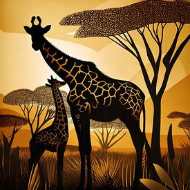 Giraffe mit ihrem Girafon von Martine Affre Eisenlohr