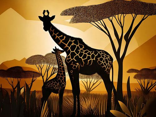 Giraffe met haar giraffe