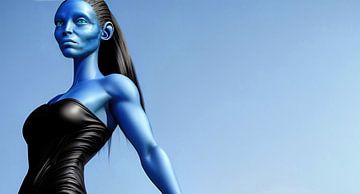 Surrealistische androgynie in blauw van Frank Heinz