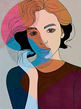 & é élégant, portrait moderne minimaliste avec des aplats de couleur abstraits