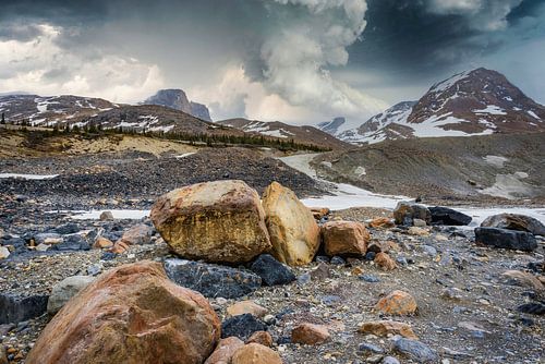 Grote keien bij de Athabasca gletsjer, Canada