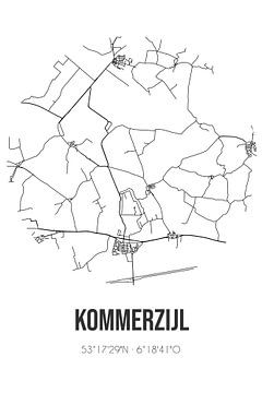 Kommerzijl (Groningen) | Landkaart | Zwart-wit van MijnStadsPoster