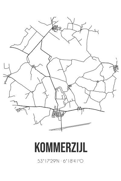 Kommerzijl (Groningen) | Karte | Schwarz und Weiß von Ortsdrucke