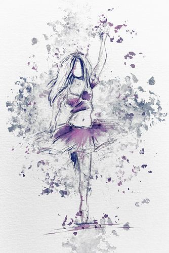 Balletttänzerin mit rosa und lilafarbenen Tönen. Malerei im Aquarellstil.
