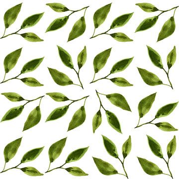 Warm groen aquarel bladeren botanische illustratie van Dina Dankers