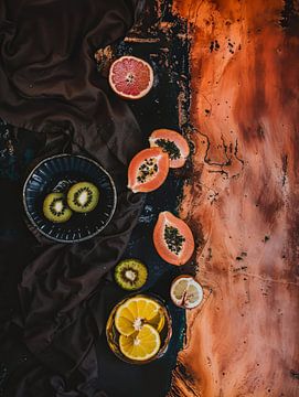 Stilleven met tropisch fruit in warme kleuren van Studio Allee