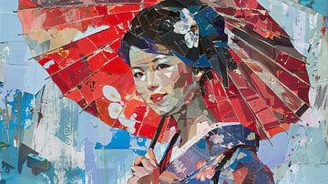 Geisha met parasol van Egon Zitter