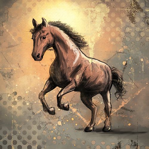 Springend paard - mixed media kunstwerk