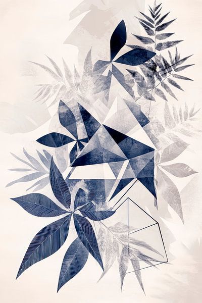 Blattstrukturen in Blau – Geometrisch und Modern von Poster Art Shop