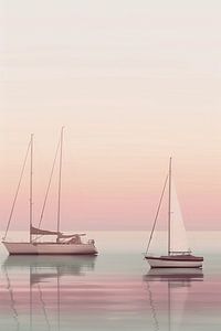 Ein heiterer Sommertag am Meer mit Segelbooten und einem verträumten Horizont in sanften Farben