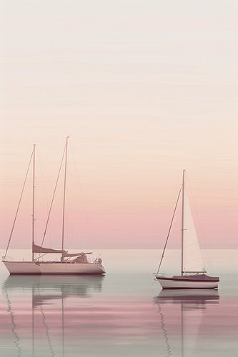 A serene summer day by the sea with sailboats and a dreamy horizon in soft colours