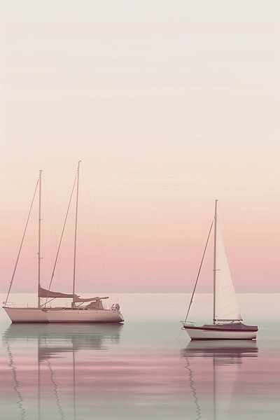 A serene summer day by the sea with sailboats and a dreamy horizon in soft colours by Karina Brouwer