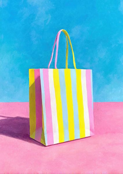 Striped shopping bag on a blue background by Niklas Maximilian
