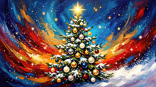 Sapin de Noël sous une pluie d'étoiles