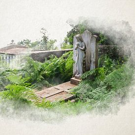 Tomb with ferns in watercolour by Youri Mahieu