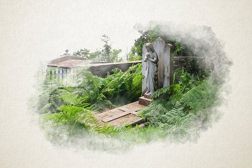 Graf met varens in aquarel van Youri Mahieu