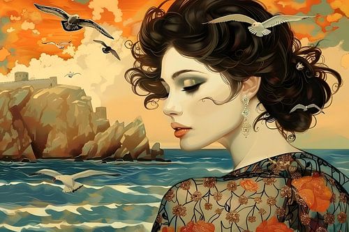 Visioenen van een zeegodin in Art Nouveau-stijl