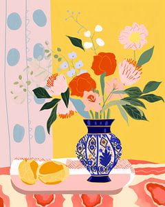 Bunt illustriertes Stillleben mit Blumen