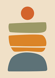Geometrische Formen im Boho-Stil, übereinandergeschichtet, in einer warmen, erdigen Herbstfarbpalette von Adam Khabibi